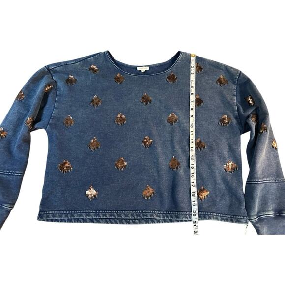 Pilcro by Anthropologie Navy Blue Sequin Embellished Sweatshirt – Size L - Picture 5 of 10